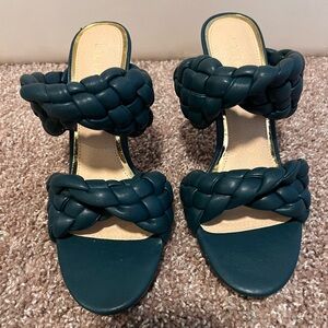 Liliana Dark Green Braided Double Strap Block Mules